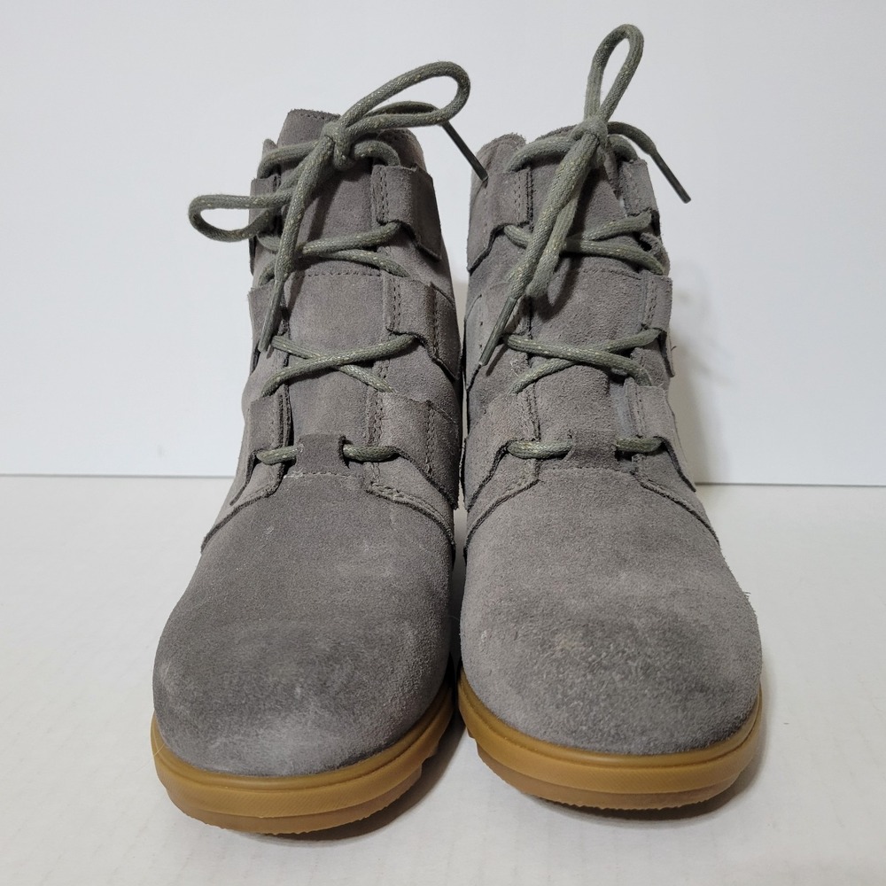 Sorel Evie Lace Wedge Bootie Boots Women Size 8 Gray Suede Leather Ankle - Picture 5 of 8